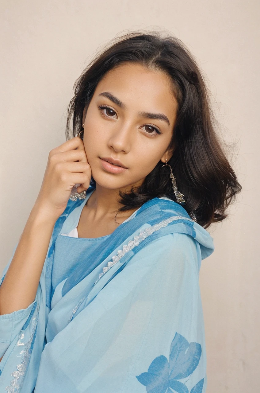 20 year old women with tanned skin, brown eyes, defined eyebrows, her dark hair short very real image with elegant suit reading book in the field