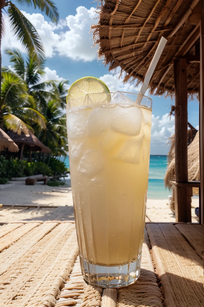 cocktail in coconut with straw, no background, beautiful cinematic 8K realistic 3d