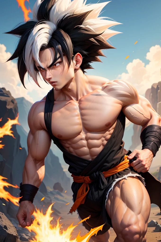 Half black half white hair goku