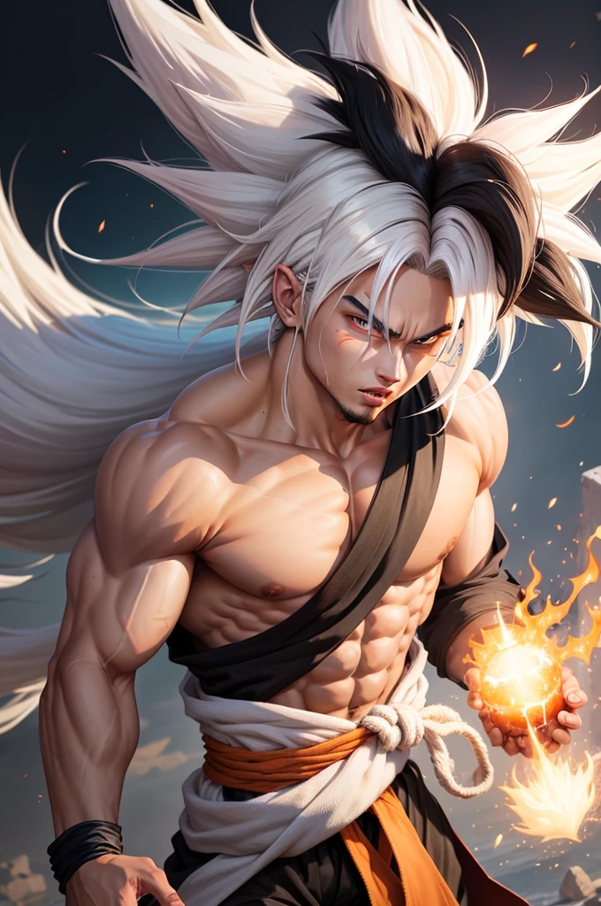 Half black half white hair goku