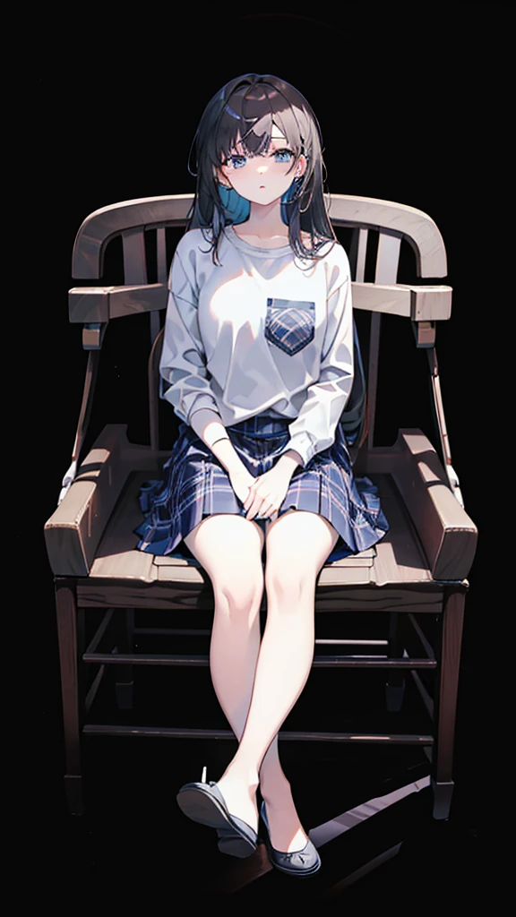 a woman ผมยาวsitting on a chair with her legs crossed, Wear a plaid shirt , In mini jeans , sitting on the sofa, sitting on the sofa, sitting on the sofa, sitting on the sofa, sitting on a chairเท้าแขน, sitting on the sofa, sitting on a chairนวม, sitting on a chair, sitting on a chair, Sit down comfortably., sitting on a chair, sitting on a chair, sitting on a chair