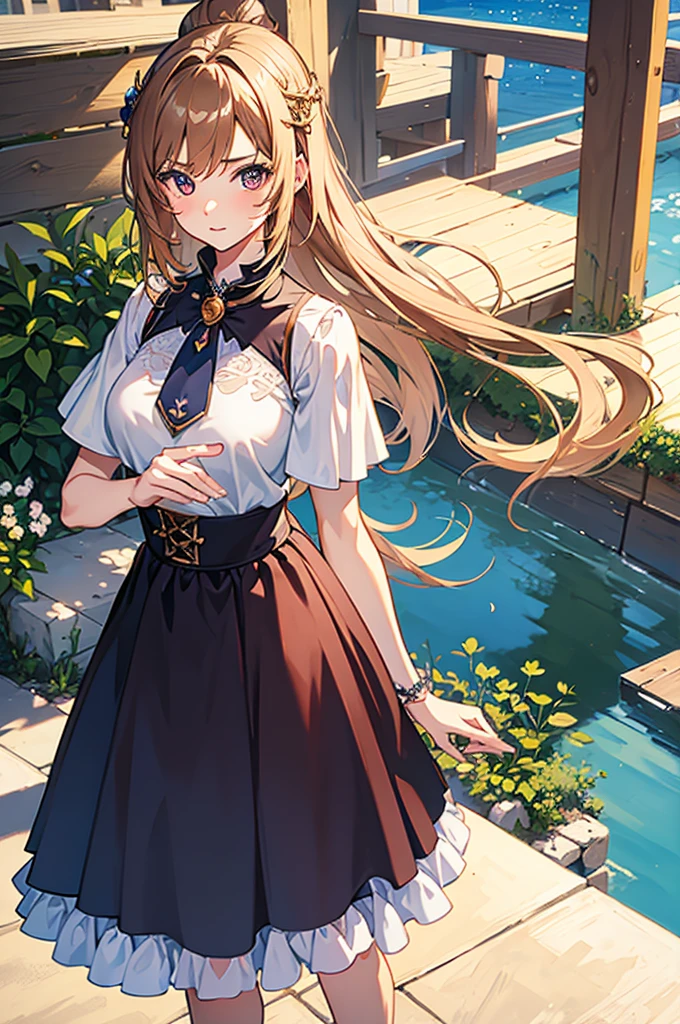 18 year old beautiful girl, masterpiece, best quality, 8K animation, detailed fingers, precise fingers, not unnatural hands, illustration, 1 girl, solomini skirt, YUI mad