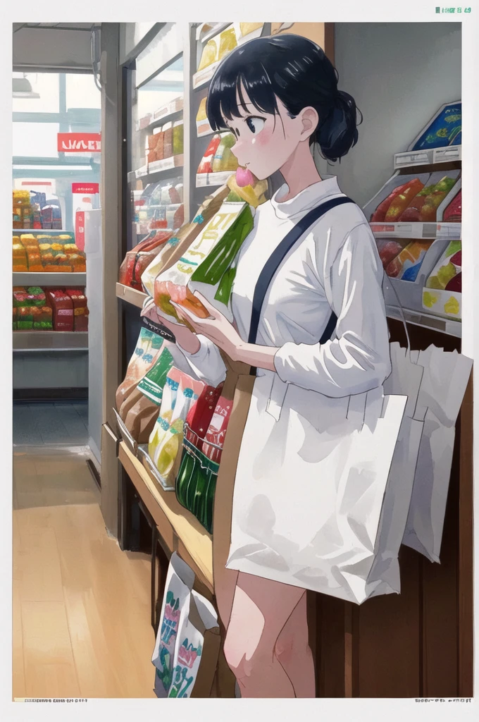 ((best quality)), ((masterpiece)), (detailed), loose watercolor, minimalist, create a picture of a cartoon grocery paper bag full of a lot healthy food, against plain brilliant white background, isolated, fresh, tasty, delicious, vibrant color. the grocery paper bag is sitting on a white brilliant surface, detailed. 8k