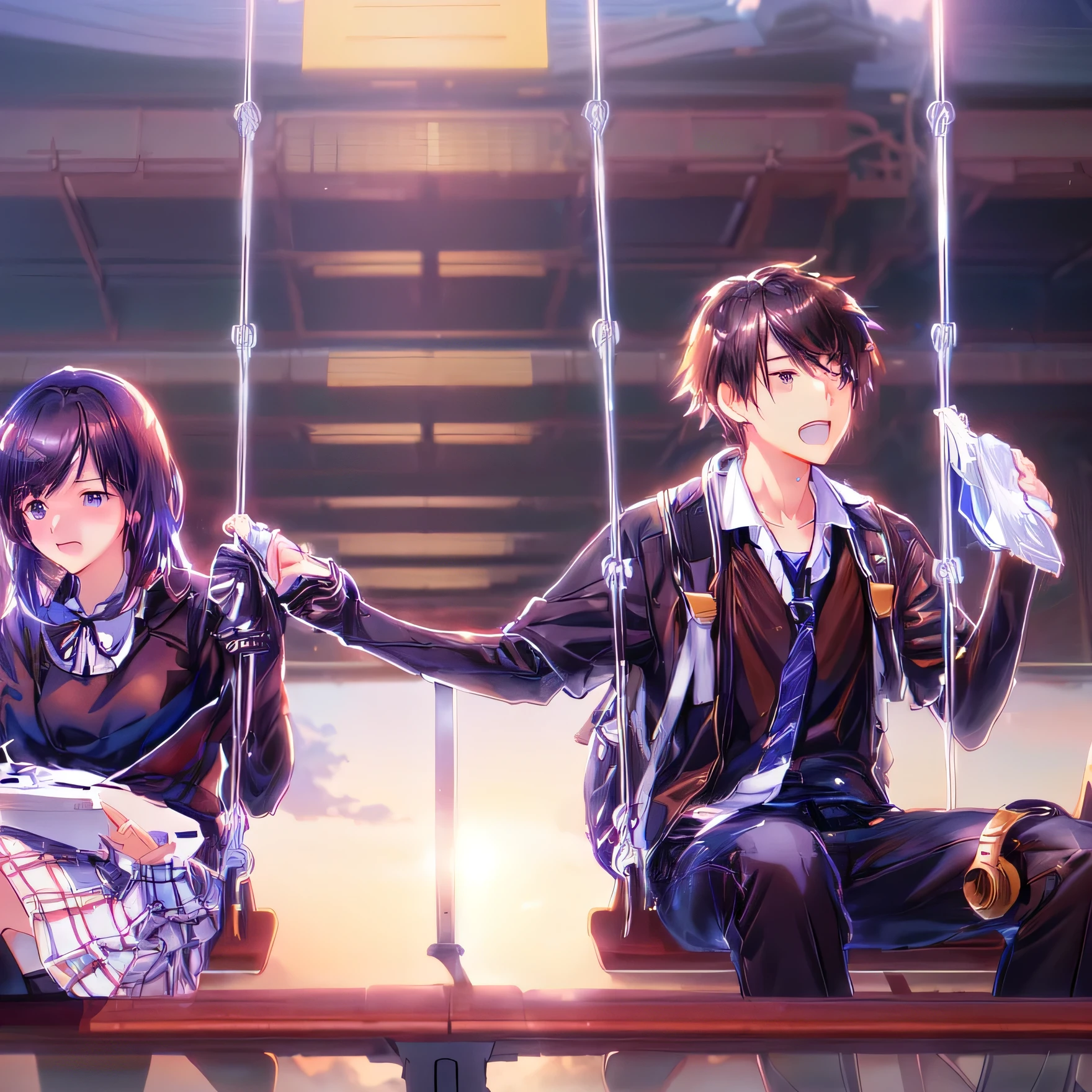 Anime image of a couple sitting on a bench, everyone, Guweiz and Makoto Shinkai, Trending Anime Art, Pin on anime, In the style of Makoto Shinkai, Daily Life Anime, Kyoto Animation Style, Realistic Anime 3D Style, Trending Anime Artwork, Illustration Anime, Anime movie screenshots
