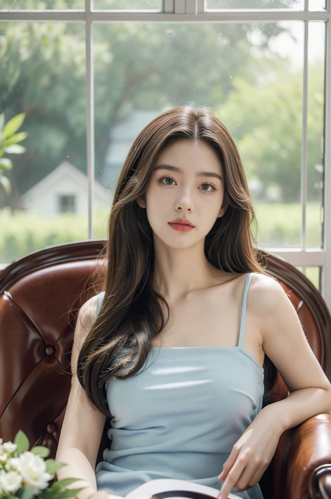 (((best quality))),(((ultra detailed))),(((masterpiece))),illustration,1girl,high school girl,solo,slim,thin,small breasts,flat chest,slender legs,summer,sunshine,luxurious classroom,anticipation,beautiful,elegant,desk,college application form,sleeveless dress,light blue,summer sky,delicate floral pattern,shoulder length straight hair,sunlight,shimmering aura,fair skin,smooth skin,deep green eyes,luxury,plush leather chairs,richly patterned walls,state-of-the-art technology,open windows,summer breeze,freshly mown grass,distant bird songs,graceful movements,precise movements,serene face,focus,determination,dreams,aspirations,journey,fulfill academic goals,portrait,resilience,hope,future,courage,confidence,from front