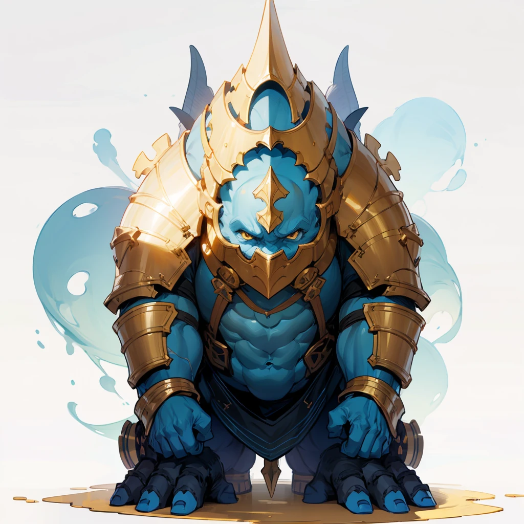 (Random Evolution, Colossal Titans mixed blue ogre), armor body, full body version, full blue colour skins, (gold eyes), (Grassroots), no background