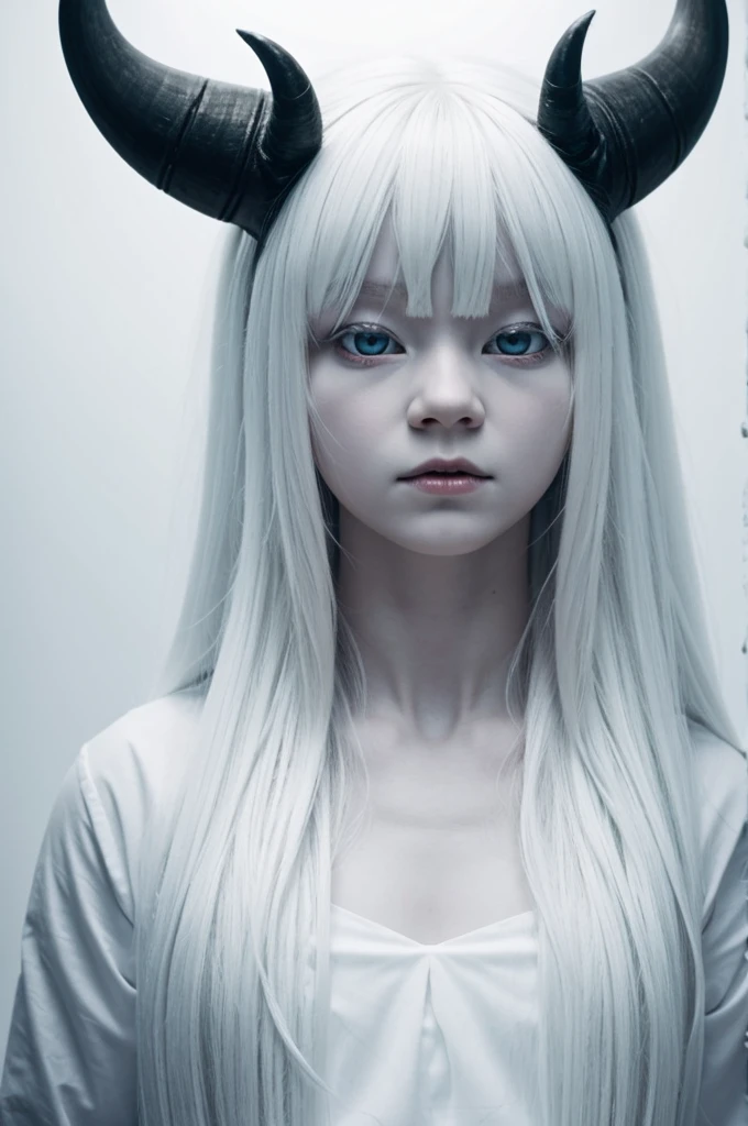 An albino girl demon with white two horns