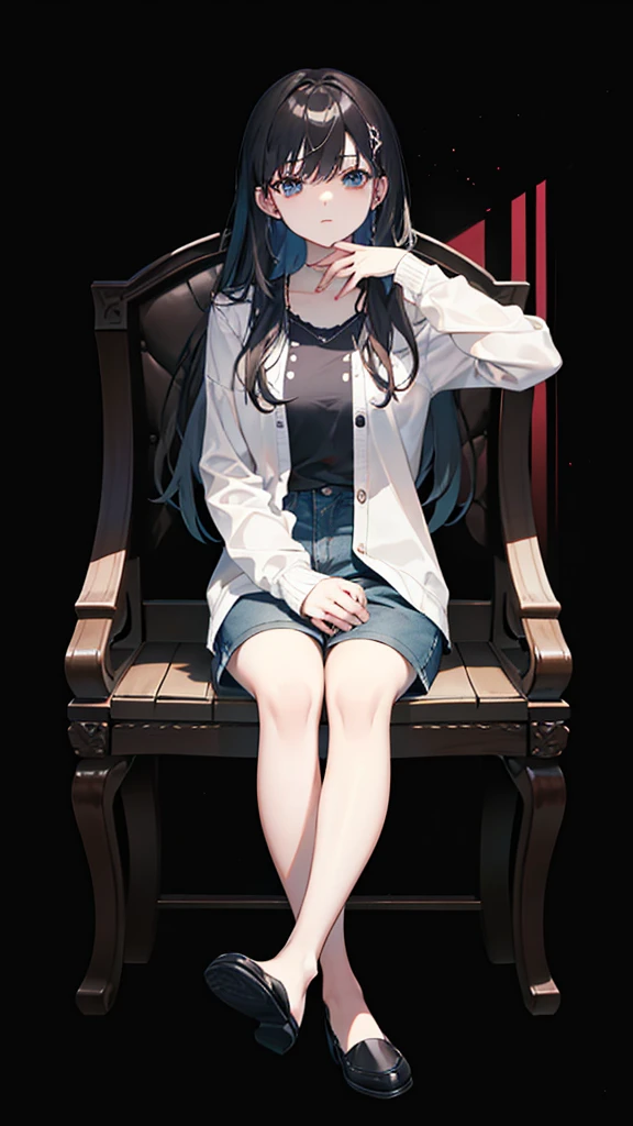 a woman with long, middle-parted hair in a plaid shirt and sexy short jeans mini-pants sitting on a chair with her legs crossed , sitting on the sofa, sitting on the sofa, sitting on the sofa, sitting on the sofa, sitting on a chairเท้าแขน, sitting on the sofa, sitting on a chairนวม, sitting on a chair, sitting on a chair, Sit down comfortably., sitting on a chair, sitting on a chair, sitting on a chair