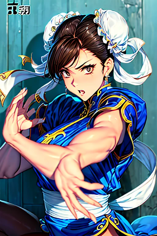 NSFW,Chun-Li, exibindo-a , mostrando peitos,with one hand touching it ,com o outro tocando um.