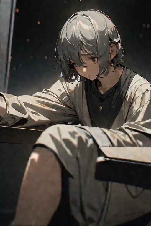 ((Best quality)), ((masterpiece)), (detailed), The  sits down 