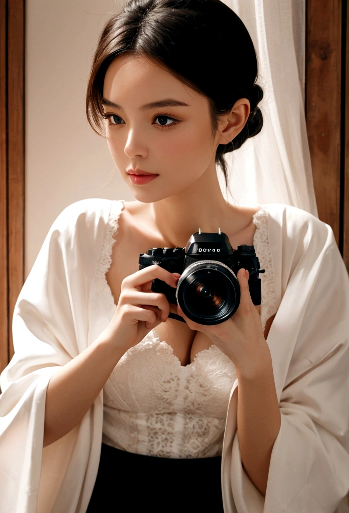 Photographing a woman with a camera