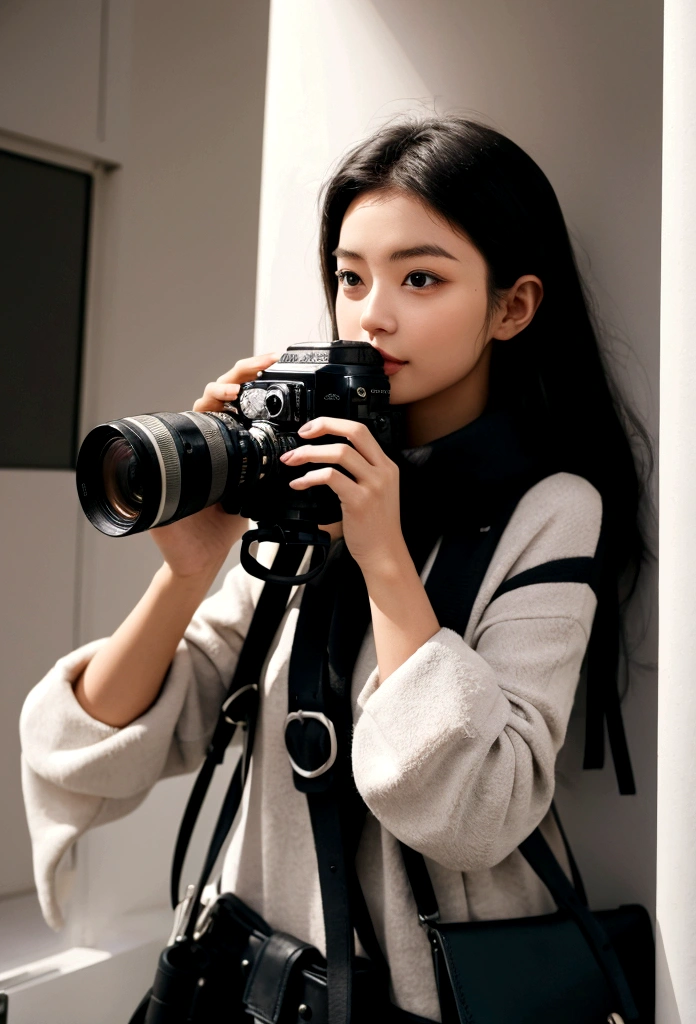 Photographing a woman with a camera