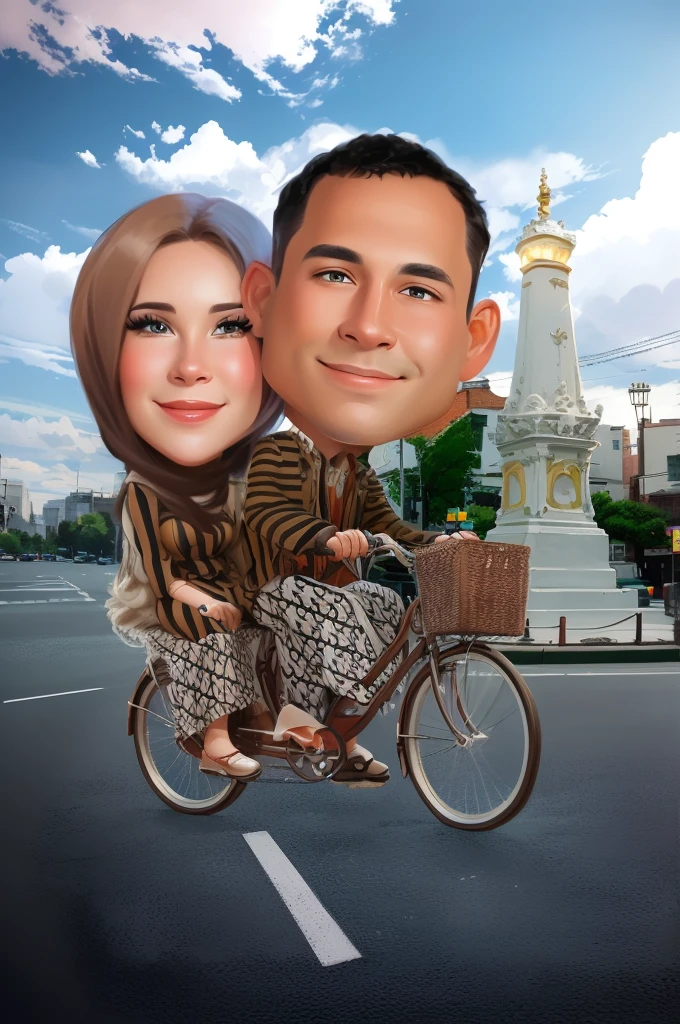 arafed image of a man and woman riding a bicycle, caricature illustration, caricature, digital art cartoon, cartoon digital art, caricature style, cartoon portrait, cartoon artstyle, caricature!!!, cartoon digital painting, in cartoon style, happy couple, couple portrait, digital cartoon painting art, couple, potrait, realistic portrait photo, cartoon art, realism artstyle