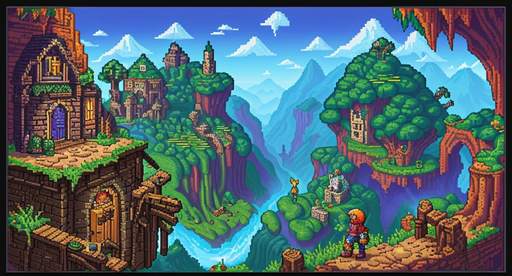Background world Fantasy Pixel Art,  Pixel Art, Retro Gaming, Ink Art,  Adventure and Dungeons, 