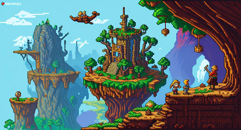 Background world Fantasy Pixel Art,  Pixel Art, Retro Gaming, Ink Art,  Adventure and Dungeons, 