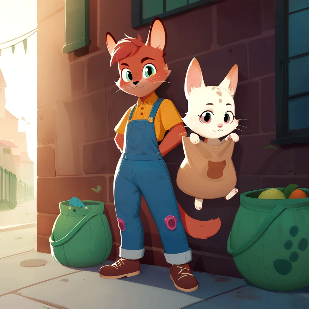 There is a cartoon cat and a cat in a bag, 迪士尼疯狂Zootopia style, in Zootopia style, Cute numbers, Inspired by Louis van Baarle, jazza 和 rossdraws, Zootopia concept art, In Zootopia, Zootopia style, By Ryan Yee, Zootopia style, stylized concept art, Zootopia style