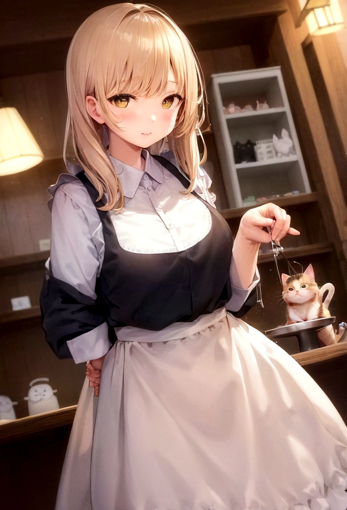 An illustration、Cat Cafe、Cute clerk、apron