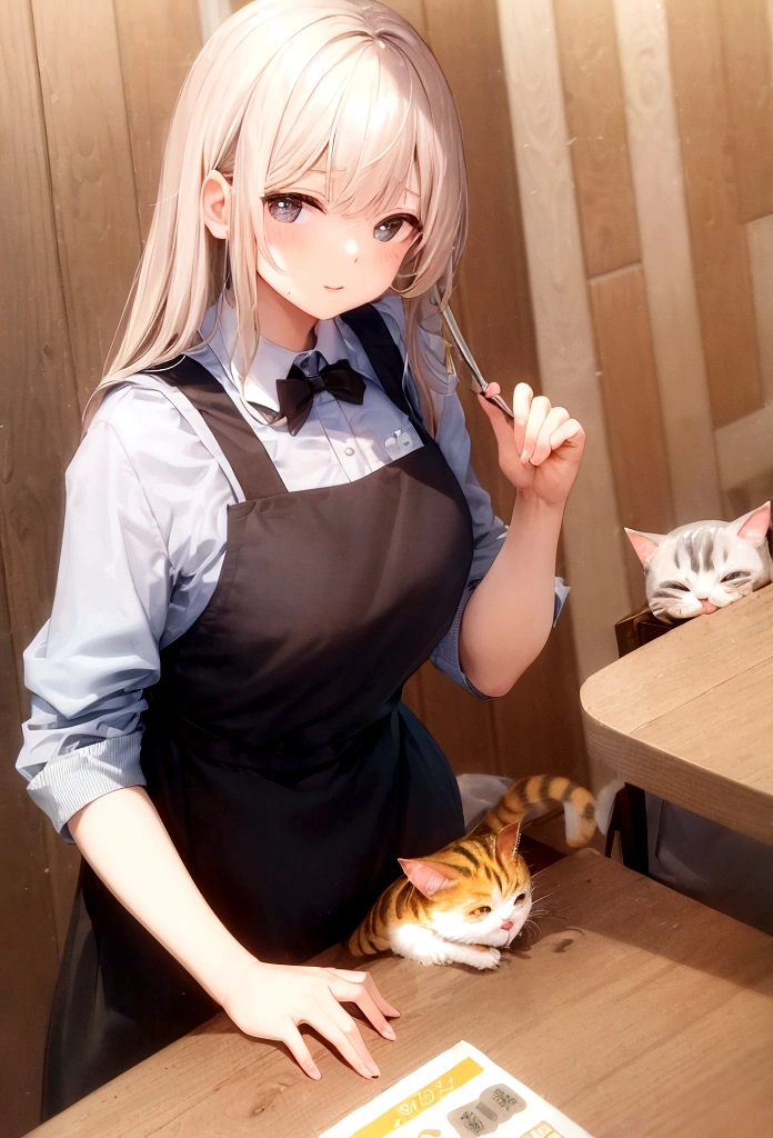 An illustration、Cat Cafe、Cute clerk、apron