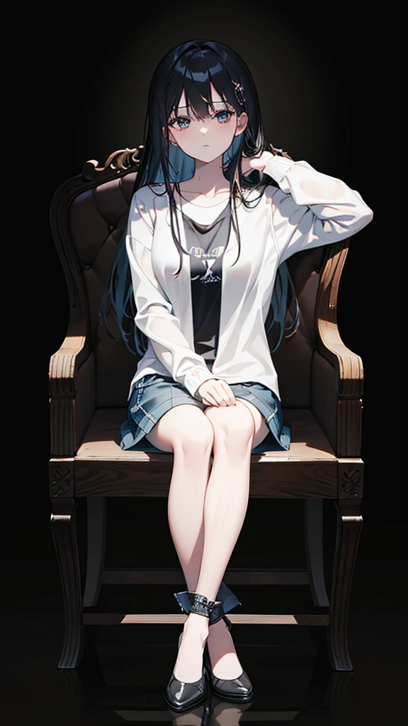 a woman with long, middle-parted hair in a plaid shirt and sexy short jeans mini-pants sitting on a chair with her legs crossed , sitting on the sofa, sitting on the sofa, sitting on the sofa, sitting on the sofa, sitting on a chairเท้าแขน, sitting on the sofa, sitting on a chairนวม, sitting on a chair, sitting on a chair, Sit down comfortably., sitting on a chair, sitting on a chair, sitting on a chair