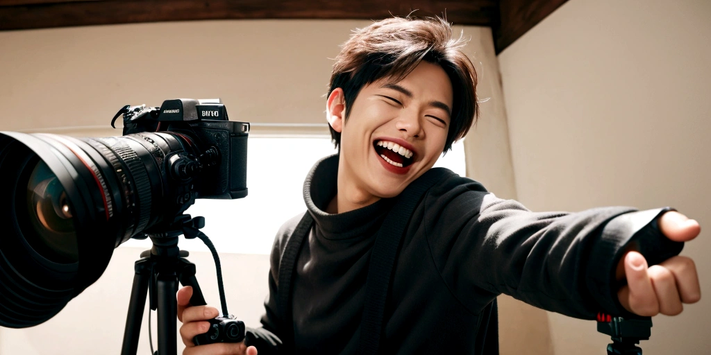 Male camera shooting laughing