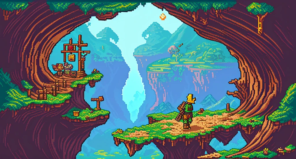 Background world Fantasy Pixel Art,  Pixel Art, Retro Gaming, Ink Art,  adventure