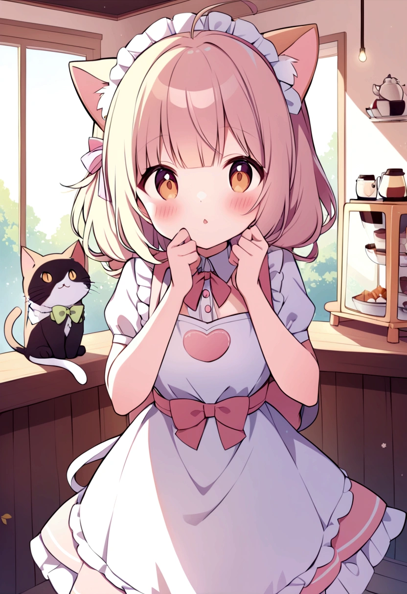 An illustration、Cat Cafe、Cute clerk、apron