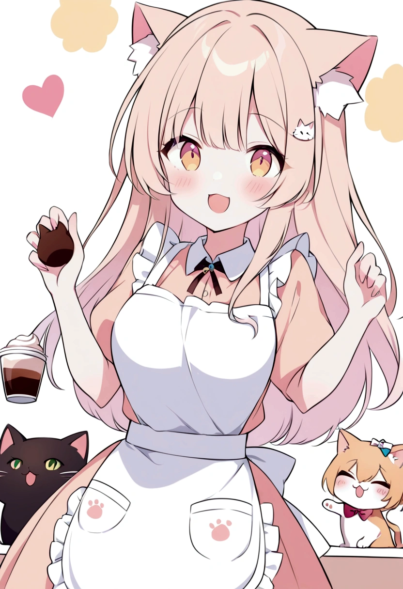 An illustration、Cat Cafe、Cute clerk、apron