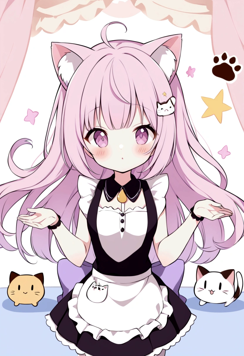 An illustration、Cat Cafe、Cute clerk、apron