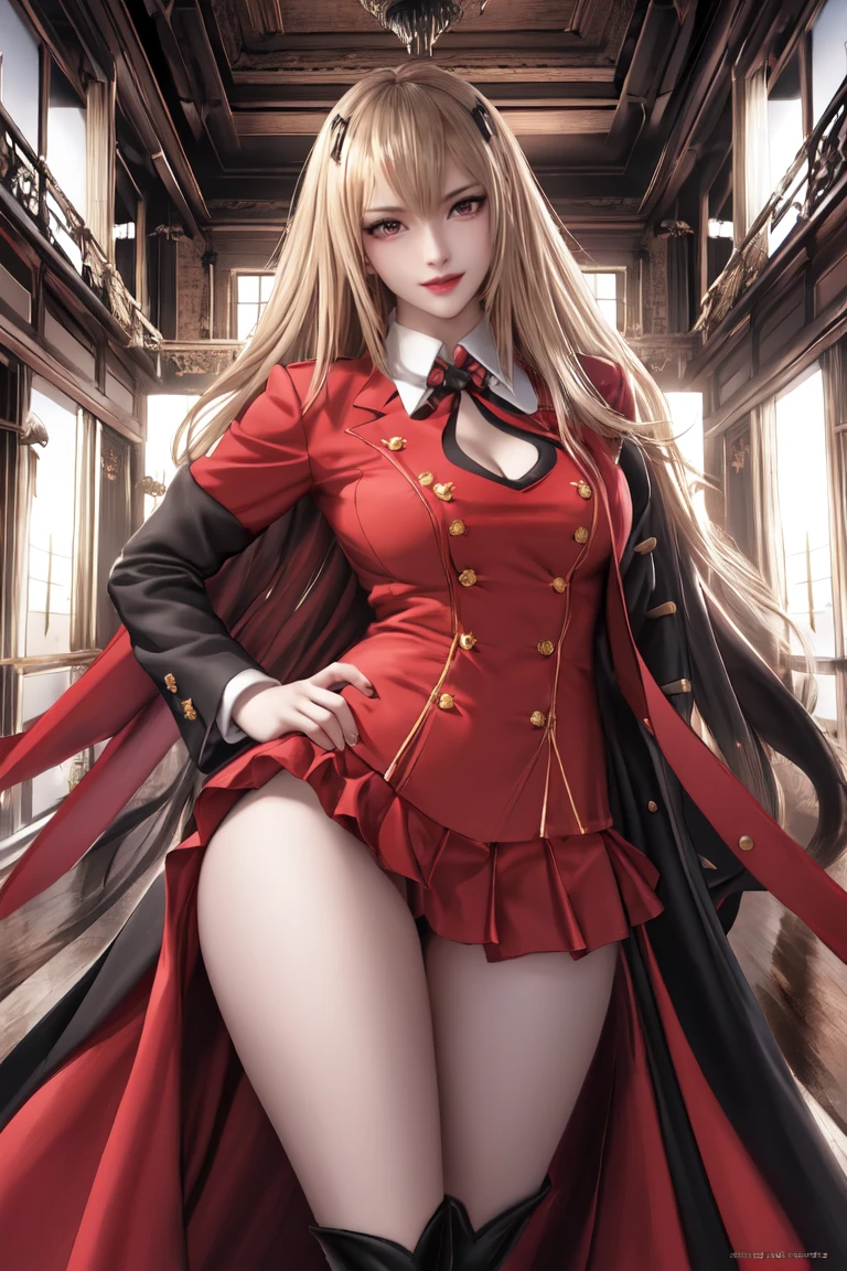 king, 8k, masterpiece, bset quality, girl wearing sexy military officer outfit, tight pants, fishnet stockings, wide-brimmed officer-style trench coat. white leather luxury, glossy, sexy girl fantasy anime artwork, fantasy anime illustration, 8k badass anime, 4k anime art wallpaper, 4k anime art wallpaper, artwork 2.5 d cgi fantasy anime art, 8k anime art wallpapers, detailed digital anime art, beautiful fantasy anime, majestic epic anime artwork, 4k anime wallpapers, artwork detailed anime, sexy, seductive, giant, women, anime style, best quality, extremely detailed, best silhouette), font (detail) backdrop, dark fantasy), (beautifully detailed face), high contrast, (best lighting details, extremely delicate and beautiful eyes), ((cinematic lights)), colorful, super detailed, dramatic lighting statue, intricate details (1 girl, solo, sharp face, . Blonde, super long hair, bangs, long eyelashes, dynamic angles),
