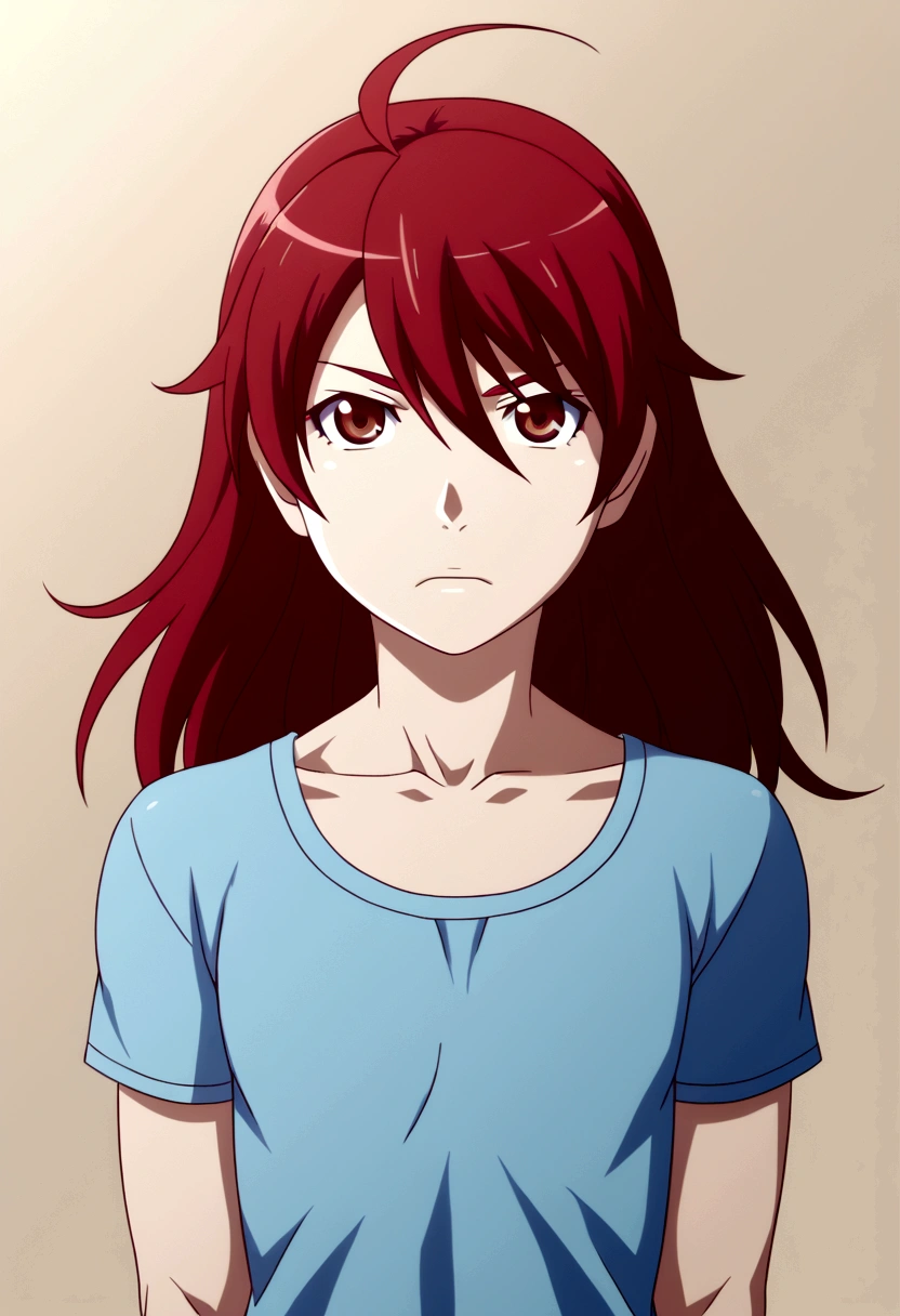 A six year old male with long red hair and an androgynous face