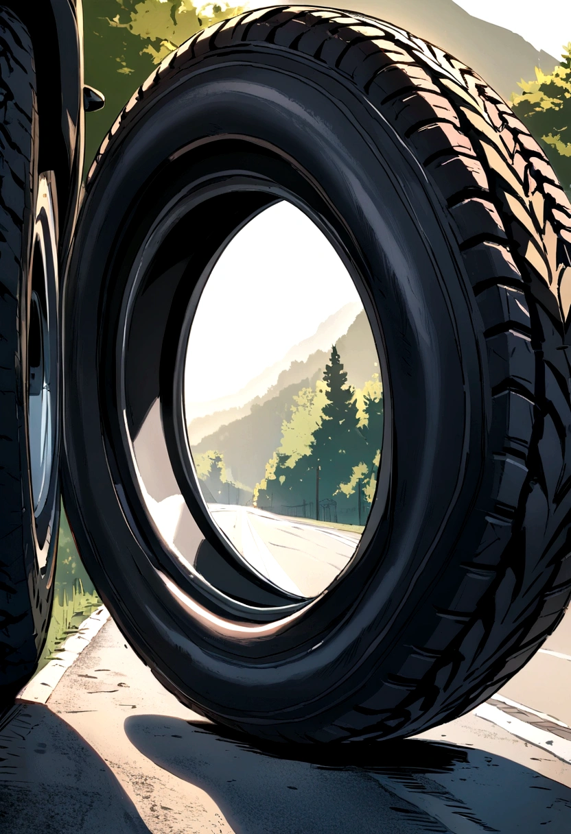 Tyres rolling on road during beutifull day somewhere in east europe