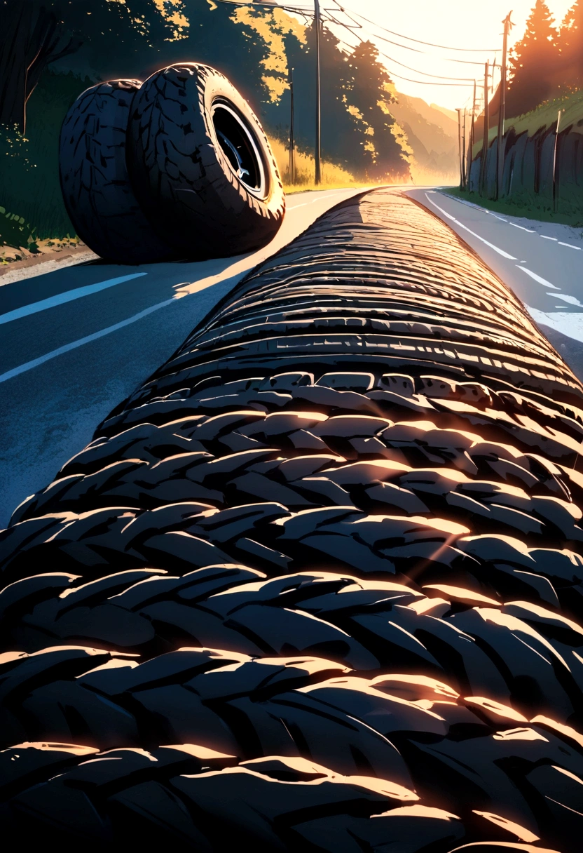 Tyres rolling on road during beutifull day somewhere in east europe