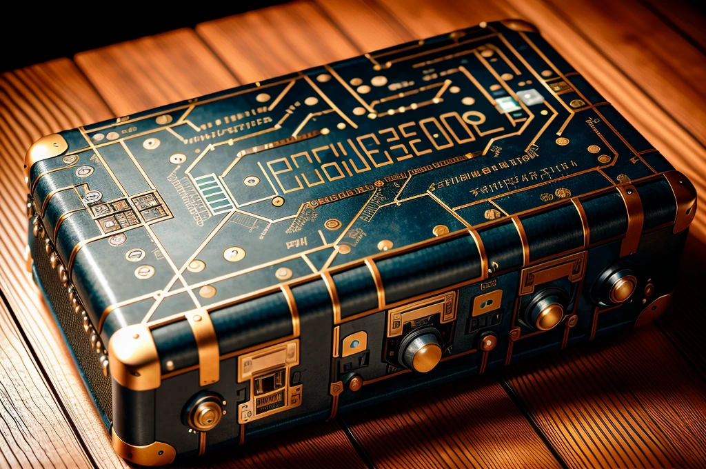 Azulejo AI , Circuit board AI,  steampunk,
briefcase,  (Genuineistic:1.8), Genuine, leather, Carbon Fiber, 
masterpiece, Highest quality, 8K, High resolution, High resolution, Absurd:1.2, 
Cinematic lighting effects, Film Grain, Fujifilm XT3, Cinematic shots, 
Pure white simple background,