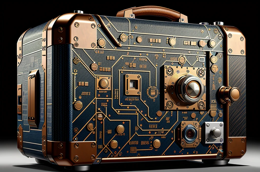 Azulejo AI , Circuit board AI,  steampunk,
briefcase,  (Genuineistic:1.8), Genuine, leather, Carbon Fiber, 
masterpiece, Highest quality, 8K, High resolution, High resolution, Absurd:1.2, 
Cinematic lighting effects, Film Grain, Fujifilm XT3, Cinematic shots, 
Pure white simple background,