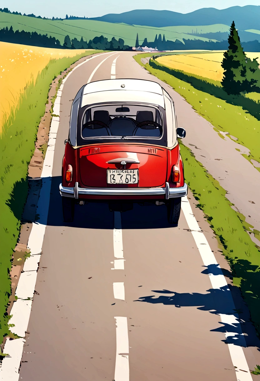 spare tyre next to car which is standing on the sideway of the country road during beutifull day in east europe