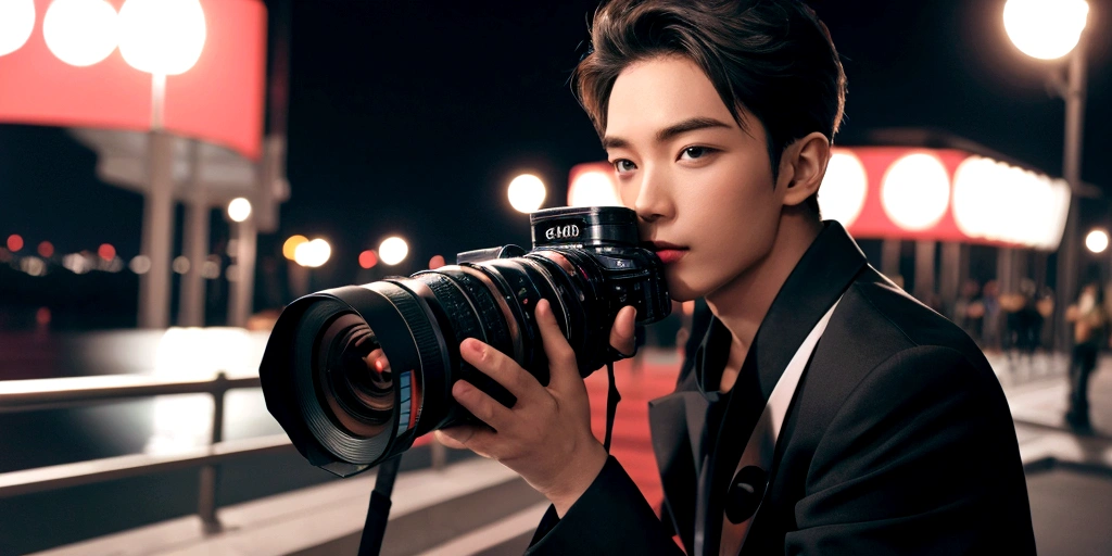 Male camera shooting at night