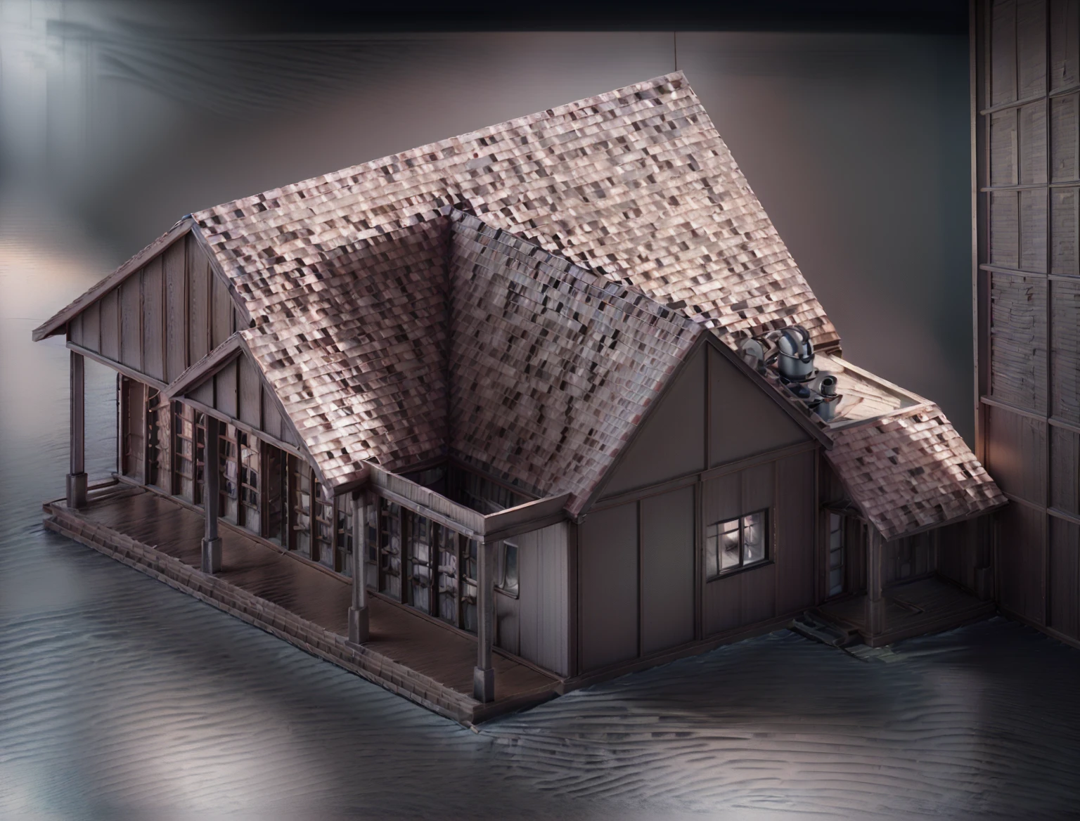 a rendering of a house with a red roof and a porch, isometric view from behind, isometric perspective view, 2d side view, complete house, 3d rendering, 3 d rendering, perspective view, isometric view!!!!, 3 / 4 view, 3/4 view, rendered, orthographic 3d rendering, isometric house, 2 d render