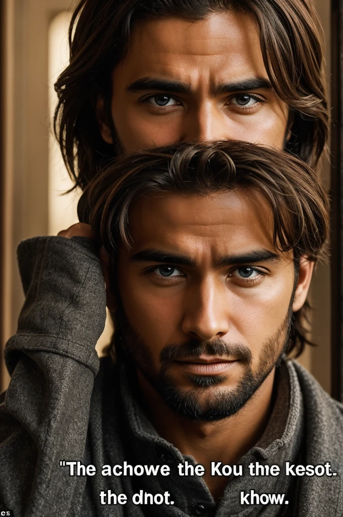 Create an image where the phrase of "The only one who knows everything is him"
