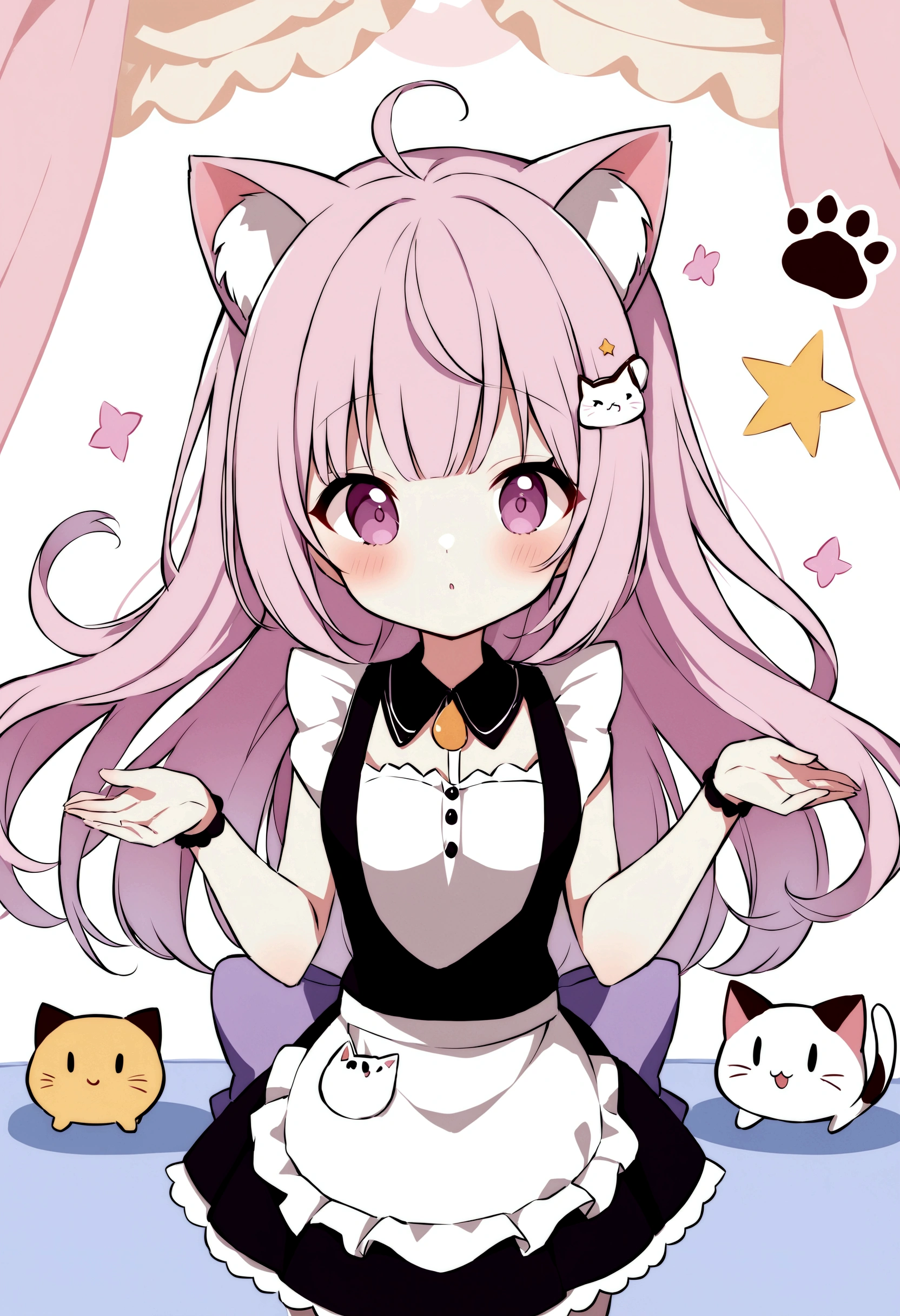 An illustration、Cat Cafe、Cute clerk、apron
