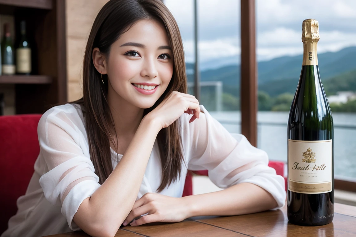 ((Highest quality、8K、masterpiece:1.3))、1 male、1 woman who resembles Satomi Ishihara、Couple、spouse、Couple、The body is slim、((Bob Hale、Straight hair:1.2)), (Realistic, Intricate details:1.2), テーブルの上のwine glass、Put the light on your face、 Amazing view of the sunset sky and clouds、Amazing mountain views、A bright smile、The wonderfulness of smile、Bright image、The beauty of wine, Beautiful Face, blue eyes, The light shines on your face, Blushing, short hair,Bright Face、42 years old), 39 years old, red wine 、Appetizers、Italian food、Wine bottle、Champagne、sparkling wine、Two beauties、Brown Hair、Shortcuts、Long sleeve shirt、dress、Beautiful woman 1, (slimな顔), (The body is slim), (Brown Hair), (Shortcuts), cheeks turn a little red,Attractive beauty、restaurant, In a prominent place (From the waist up) Nova Frog Style, actress, model, Upper Body, White wine, slim, wine glass, 中央に置かれたwine glass, smile, (smile: 1.15), Beautiful fine grain, Depth f/2,saturation, High Contrast, Strong light and shadow,Moist Body:1.5、3D texture、Delicate eyes、Brown Hair、The hair is very shiny、