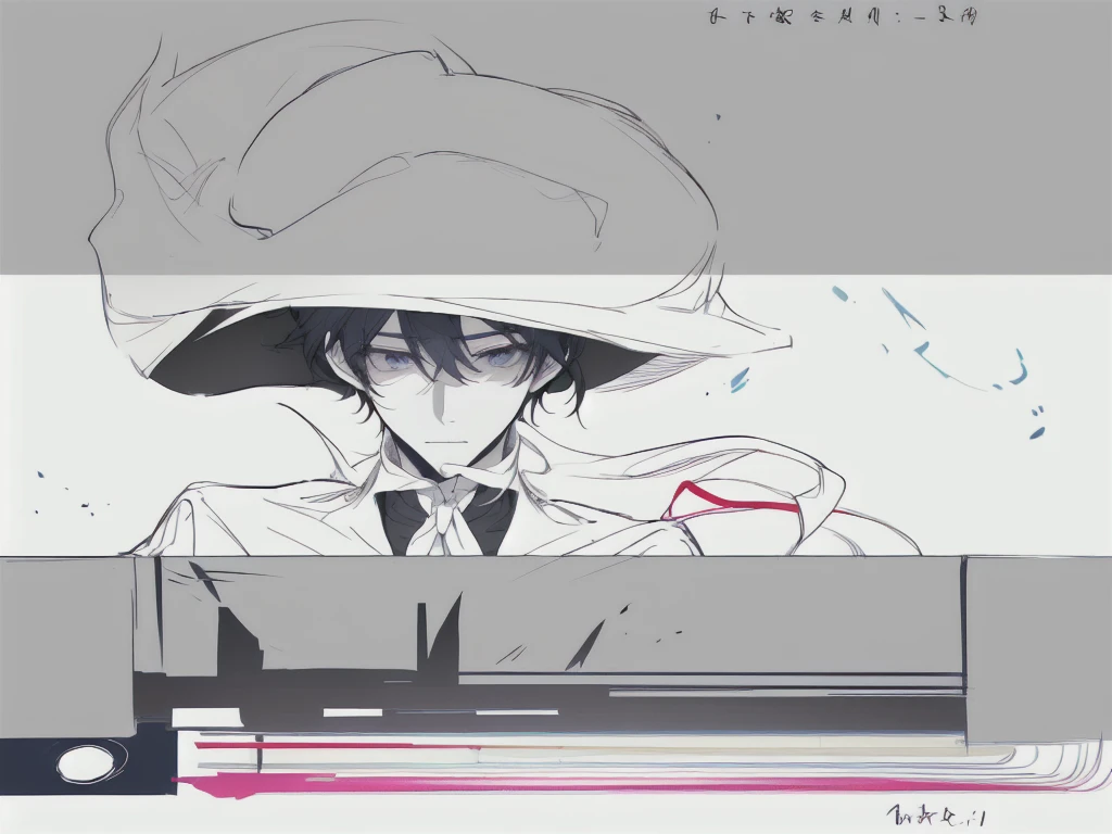 a cartoon drawing of a man in a hat and tie, 2 d anime style, inspired by Okumura Togyu, cel shaded anime, inspired by Junpei Satoh, cel shaded!!!, cel - shaded art style, he is wearing a top hat, line sketch!!, clean line art, inspired by Un'ichi Hiratsuka, 2 d style