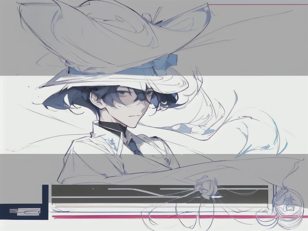 a cartoon drawing of a man in a hat and tie, 2 d anime style, inspired by Okumura Togyu, cel shaded anime, inspired by Junpei Satoh, cel shaded!!!, cel - shaded art style, he is wearing a top hat, line sketch!!, clean line art, inspired by Un'ichi Hiratsuka, 2 d style