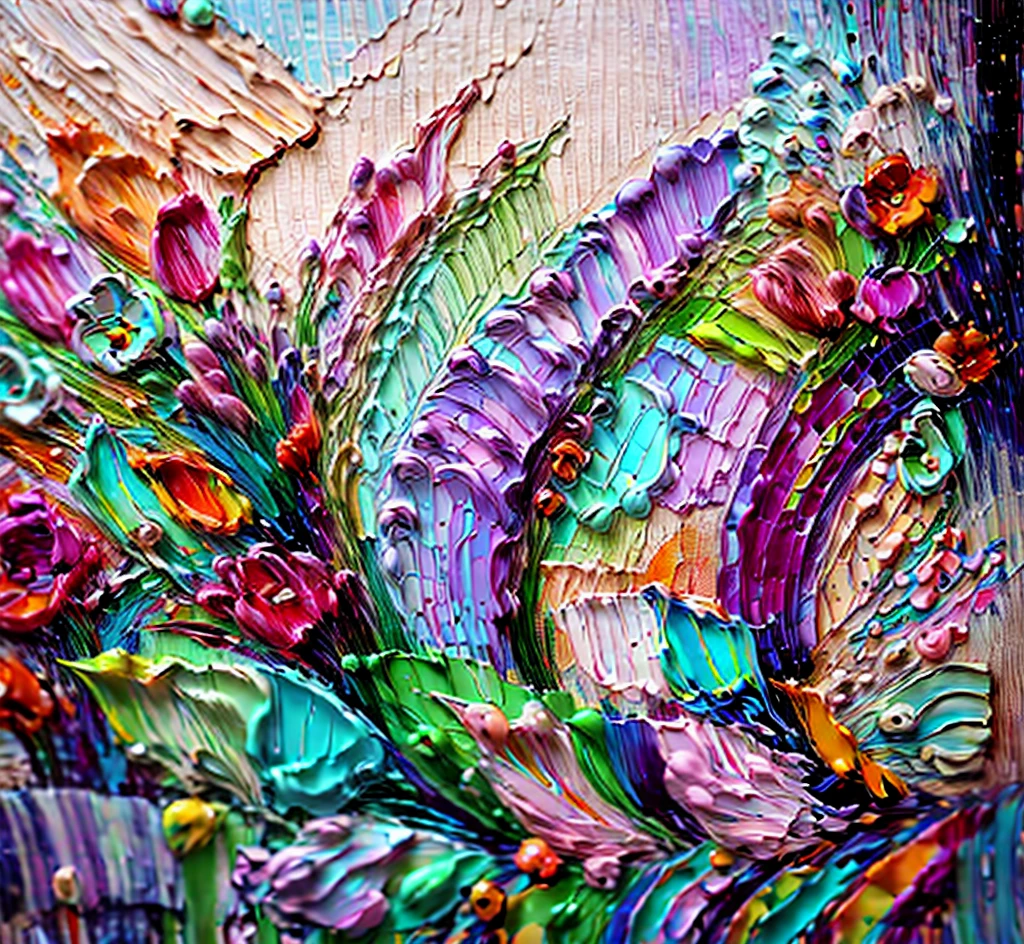 masterpiece, wallpaper, background, highly detailed, birds, flowers, (rainbow:0.8)