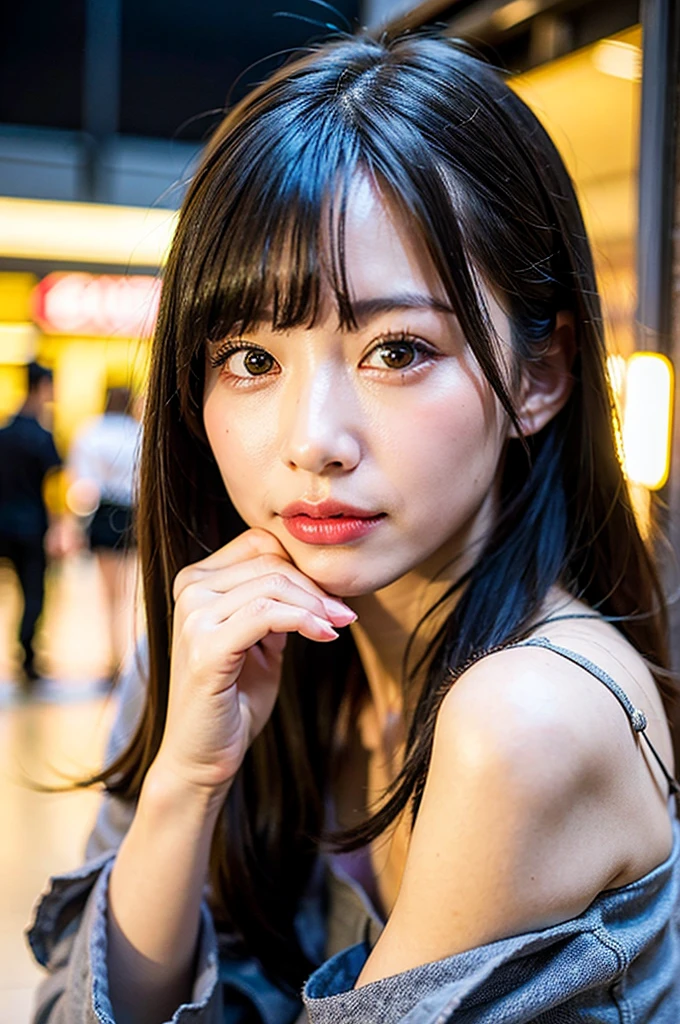Highest quality, masterpiece, Ultra-high resolution, (Realistic: 1.4), RAW Photos, One girl, Off the shoulder, Cinema Lighting, Kiss pose, Heterochromia iridis, Gray Hair, Gray Hair