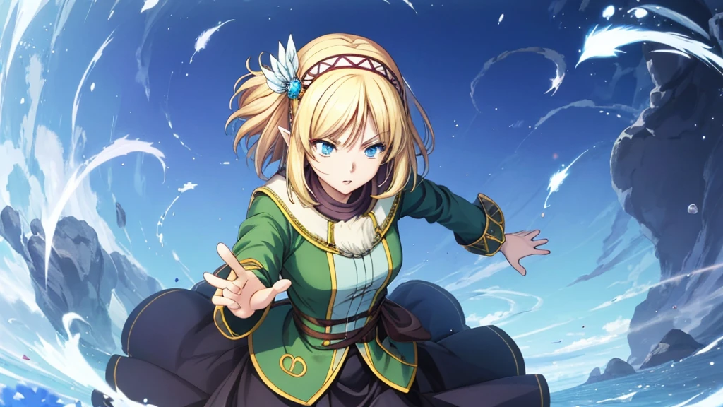 Anime girl holding flowers, Cute anime waifu in a nice dress, In a dress, I deny that, Official Art, Anime Princess, , Beatrice Blue, Zerochan Art, Royal elegant pose, Official Artワーク, Splash art anime , irritating, Kshat Krentz Key Art Female, Detailed fan art, Beautiful age girl, , One girl, Cayna, Blonde, short hair, blue eyes, hair ornaments, Very pointy ears