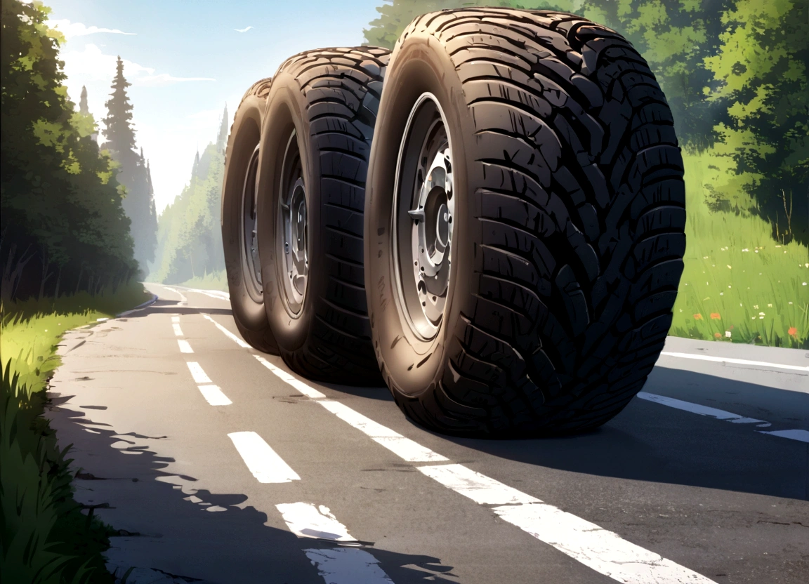 Tyres rolling on road during beutifull day somewhere in east europe