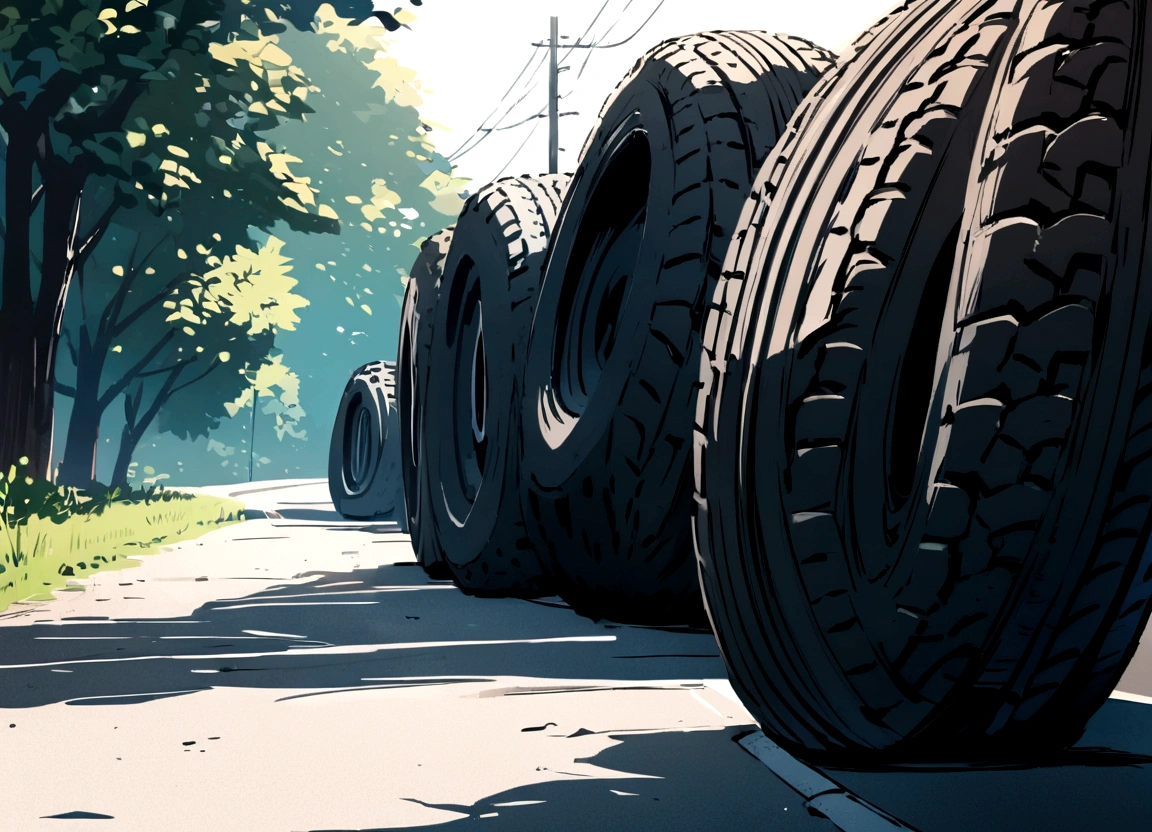 Tyres rolling on road during beutifull day somewhere in east europe