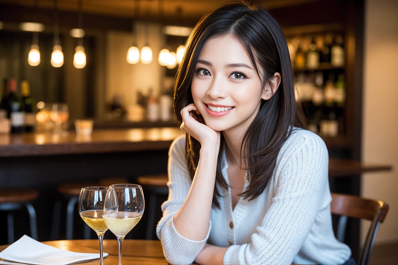 ((Highest quality、8K、masterpiece:1.3))、1 male、1 woman who resembles Satomi Ishihara、Couple、spouse、Couple、The body is slim、((Bob Hale、Straight hair:1.2)), (Realistic, Intricate details:1.2), テーブルの上のwine glass、Put the light on your face、 Amazing view of the sunset sky and clouds、Amazing mountain views、A bright smile、The wonderfulness of smile、Bright image、The beauty of wine, Beautiful Face, blue eyes, The light shines on your face, Blushing, short hair,Bright Face、42 years old), 39 years old, red wine 、Appetizers、Italian food、Wine bottle、Champagne、sparkling wine、Two beauties、Brown Hair、Shortcuts、Long sleeve shirt、dress、Beautiful woman 1, (slimな顔), (The body is slim), (Brown Hair), (Shortcuts), cheeks turn a little red,Attractive beauty、restaurant, In a prominent place (From the waist up) Nova Frog Style, actress, model, Upper Body, White wine, slim, wine glass, 中央に置かれたwine glass, smile, (smile: 1.15), Beautiful fine grain, Depth f/2,saturation, High Contrast, Strong light and shadow,Moist Body:1.5、3D texture、Delicate eyes、Brown Hair、The hair is very shiny、