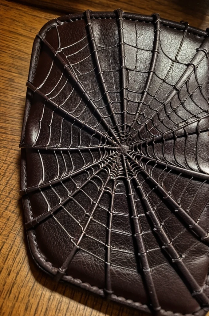 Real Spider web inside old leather wallet opened