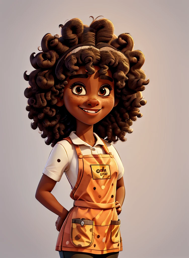 woman with black afro curly hair and smiling mouth and brown eyes , Vector background in pop art and apron retro comic dots style